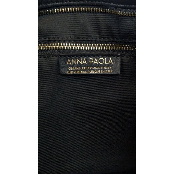 Anna Paola Basket Weave Tote Shoulder Bag Crossbody Black Smooth Italian Leather - Picture 5 of 16
